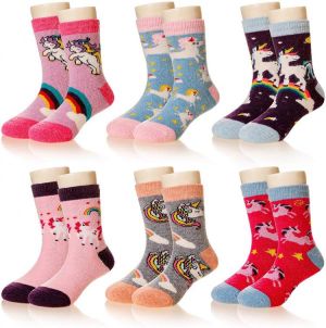Eocom 6 Pairs Children's Winter Warm Wool Socks Kids Toddlers Boys Girls Thermal Thick Boot Cozy Crew Socks