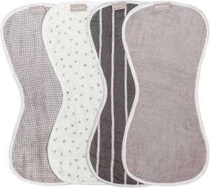 WeeSprout Set of 4 Organic Cotton Burp Cloths - Four Ultra-Absorbent Layers Keep Clothes Dry, Button Transforms Burp Cloth Into Ba