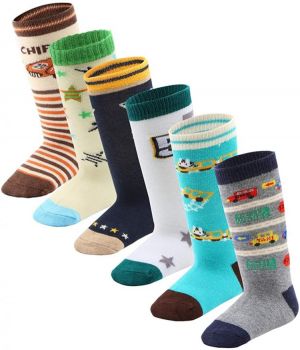 6 Pairs Toddler Boy Non Skid Socks Knee High Cotton with Grips, Baby Boys Anti-skid Socks