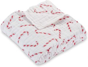 LollyBanks 100% Cotton Muslin Quilt, Large Christmas Candy Cane Throw | Boy, Girl or Gender Neutral Holiday Receiving Blanket for 