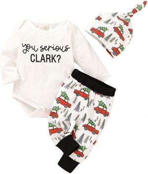 Family Christmas Newborn Baby Xmas Car Romper Pants+Xmas Hat Coming Home Outfits Set