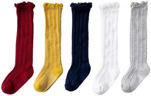 Jastore 5 Pairs/3 Pairs Unisex Baby Girl Boy Lace Stocking Knit Knee High Cotton Socks
