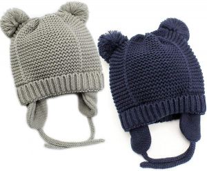 Baby Beanie Earflaps Hat - Infant Toddler Girls Boys Soft Warm Knit Hat Kids Winter Hat with Fleece Lining