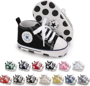 KIDSUN Unisex Baby Boys Girls High Top Sneaker Soft Anti-Slip Sole Newborn Infant First Walkers Canvas Denim Shoes