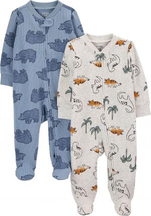 Simple Joys by Carter's Boys' Baby 2-Pack 2-Way Zip Thermal Footed Sleep and Play