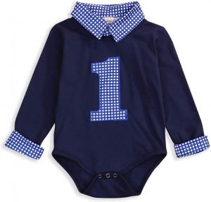Baby Boy First Birthday Clothes Plaid Stand Collar Long Sleeve Romper Jumpsuit Cake Smash Outfit