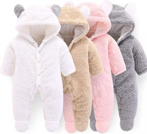Haokaini Newborn Bear Warmer Snowsuit Cotton Fleece Hooded Romper Jumpsuit for Baby Girls Boys