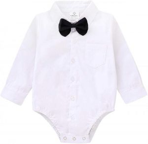 ROMPERINBOX Infant Baby Boys Dress Shirt Bodysuit Formal Short Long Sleeve Rompers for Wedding Party