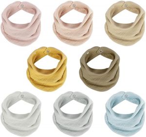 Muslin Bandana Bibs, Soft Absorbent Drool Bibs w/Snap Multi-Use Scarf Bibs for Baby Girls Boys Newborns - 8 Solid Color