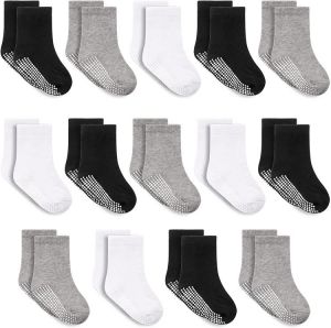 IMIVIO 14 Pairs Baby Toddler Boys Girls Non Slip Crew Socks with Grips for Kids 6-12 Months 1-3T 3-5T