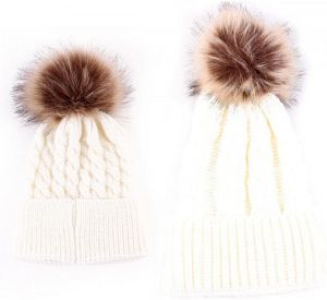 2PCS Parent-Child Hat Warmer, Mother & Baby Daughter/Son Winter Warm Knit Hat Family Crochet Beanie Ski Cap