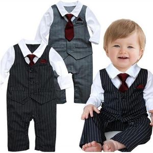 EGELEXY Baby Tie Striped Vest Formal Wear Wedding Baby Boy Romper Oneise