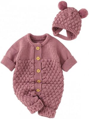 Newborn Baby Knitted Romper Cute Jumpsuit + Hat Sweater Outfit Set for Unisex