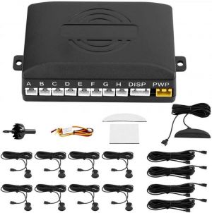 Backup Parking Radar, Car Reverse Backup Radar Buzzer LED Parking Detector Monitor System with 8 Radar Sensor