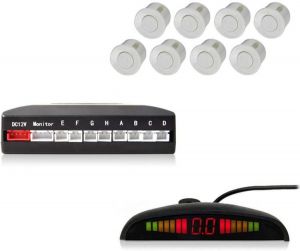 Cocar Backup Parking Radar System, 8 White Color Parking Sensors Distance Detection & Sound Alert, Waterproof Reverse Parking 