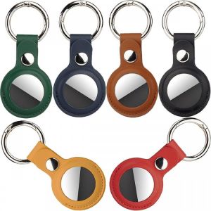 Keychain Holder for Apple Airtags, 6 Pack Tracker Device Key Finder Accessories PU Leather Case Cover with Ring for Dog Collar (6 