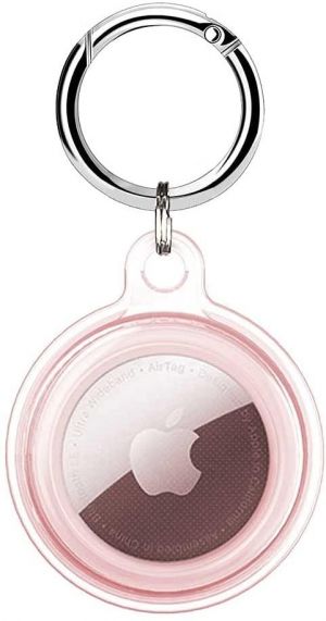 Pink Clear Case for Airtags with Keychain, Soft TPU Full Protector Cover for Apple Air Tag, Waterproof Anti Scratch Itag Necklace 