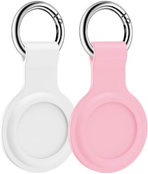 LowGeeker Case for AirTag, 2 Pack Silicone Protective Cover for Apple AirTag Keychain Holder Accessories Tracker Finder Soft, Whit