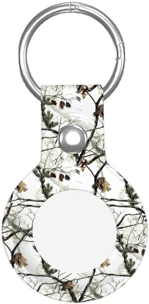 Camo AirTags Case PU Leather Protective Case for Airtag Keychain with Anti-Lost Key Ring Pet Tracker Finder Compatible with AirTag