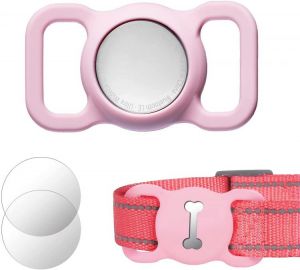 AirTag Case Compatible with Airtag GPS Finder Dog Collar Pet Loop, Silicone Cover Holder for Air tag with HD Screen Protector for 