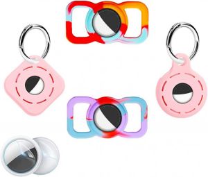 4 Pack Protective Silicon Air Tags Holder Keychain for Apple Airtag GPS Tracking Dog cat Collar Accessories Portable case for Air 