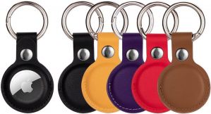 Rejazz 4+1 Pack Leather Case for Apple Airtag Holder,Cover with Keychain Ring Designed,Airtags Tracking Locator ,Anti-Lost Finder 