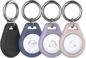 AhaStyle 4 Pack Secure Case for AirTag, Silicone Case Holder Accessories with Keychain Compatible with AirTags Finder Tracker [No 