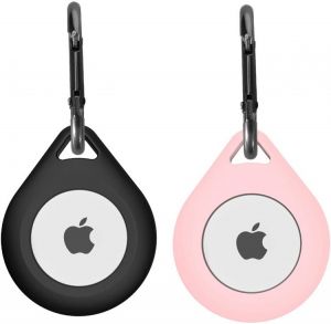 Silicone Cover for Apple AirTag Case with Carabiner,AirTag Key Finder Phone Finder Carry Cover Skin 2 PCS (Black,Pink)