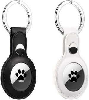 Leather Case for AirTag Finder 2 Pack, Anti-Scratch Protective Cover with Keychain Compatible with AirTags, Key Tracker Holder Tag