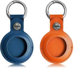 2PCS Leather Case Accessories for AirTags Tracker, Finder Items, Holder Scratch Protective Cover with Spring Key Chain to Convenie