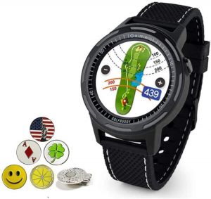 Golf Buddy Aim W10 Bluetooth Wireless Golf GPS Smartwatch Bundle with 5 Ball Markers and 1 Hat Clip - GPS Rangefinder Watch - Blac