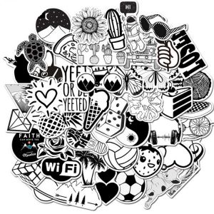 50PCS/Set Black and White Retro Waterproof Stickers Vinyls Decals for Laptop, Cars, Motorcycle, Bicycle, Skateboard, Luggage
