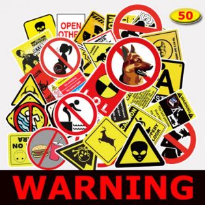 50PCS/Set Warning Sign Stickers Waterproof Vinyl Decals Cool Graffiti Stickers for Laptop Water Bottles Car Skateboard Guitar