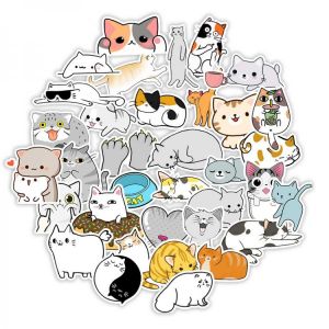 50PCS Cute Cat Cartoon Stickers Reusable Waterproof Non-trace Stickers for PC Laptop Mobile Phone Tablet Cup