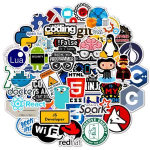 50 PCS Laptop Sticker Programming Technology Software Programs Data Computer Stickers For Geek DIY Computer Laptop Phone For PS4
