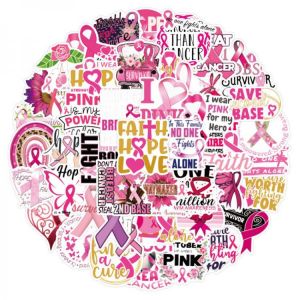 50Pcs Breast Cancer Awareness Stickers For Laptop Macbook Car Waterproof DIY Sticker Label Pink Ribbons Decals Sticker