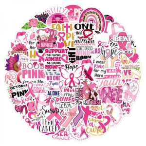 50Pcs Brand Stickers For Laptop Macbook Breast Cancer Awareness Stickers Car Waterproof DIY Sticker Label Pink Ribbons Decals
