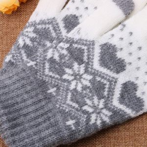 Women Girl Winter Warm Touch Screen Gloves Wool Stretch Snowflake Mittens