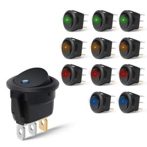 Nilight 90013L 12PCS Round Toggle LED Switch 12V Car Truck Rocker On-Off Control Blue Green Yellow Red,2 Years Warranty
