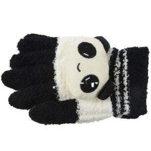 Women Winter Sweet Panda Design Touchscreen Gloves Black White