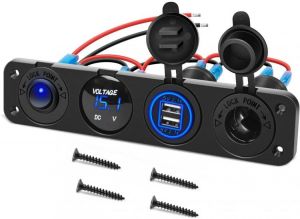 Nilight 4 in 1 ON/OFF Charger Socket Panel Dual USB Socket Power Outlet & LED Voltmeter &Cigarette Lighter Socket& LED