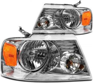 DNA Motoring HL-OH-F1504-CH-AM Chrome Amber Headlights Replacement Compatible with 04-08 F-150/06-08 Mark LT