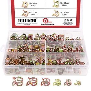 Hilitchi 72 pcs Spring Band Type Action Fuel/Silicone Vacuum Hose Pipe Clamp Low Pressure Air Clip Clamp (10 x 7mm 10mm 11mm 14mm 