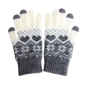 Women Girl Winter Warm Touch Screen Gloves Wool Stretch Snowflake Mittens