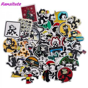 Ransitute R1568 44pcs/set Black Cat Cartoon Scrapbooking Stickers Decal For Guitar Laptop Luggage Car Fridge Graffiti Sticker