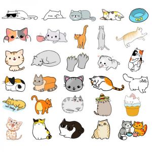 50PCS Cute Cat Cartoon Stickers Reusable Waterproof Non-trace Stickers for PC Laptop Mobile Phone Tablet Cup