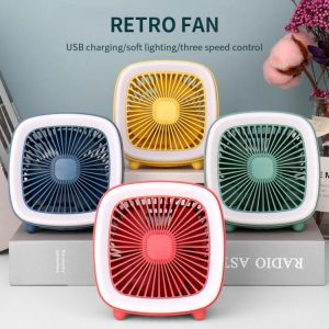 Mini Rechargeable Portable Air Cooling Fan Cooler USB 360° Rotation Adjustable Speed LED Fan Night Light Fan Charging Desktop