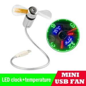 2019 New Mini USB LED Clock and Temperature Fan For laptop Adjustable Display Summer Cooling Fans Creative Office Desktop Gifts