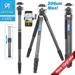 CS80C Professional Carbon Fiber Tripod for DSLR Camera Heavy Duty 32.5mm 10 Layers Tube Ultra Compact 206cm Max Luxury Quality