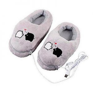 1 Pair USB Powered Cushion Shoes Electric Heat Slipper USB Gadget Cute Grey Piggy Plush USB Foot Warmer Shoes